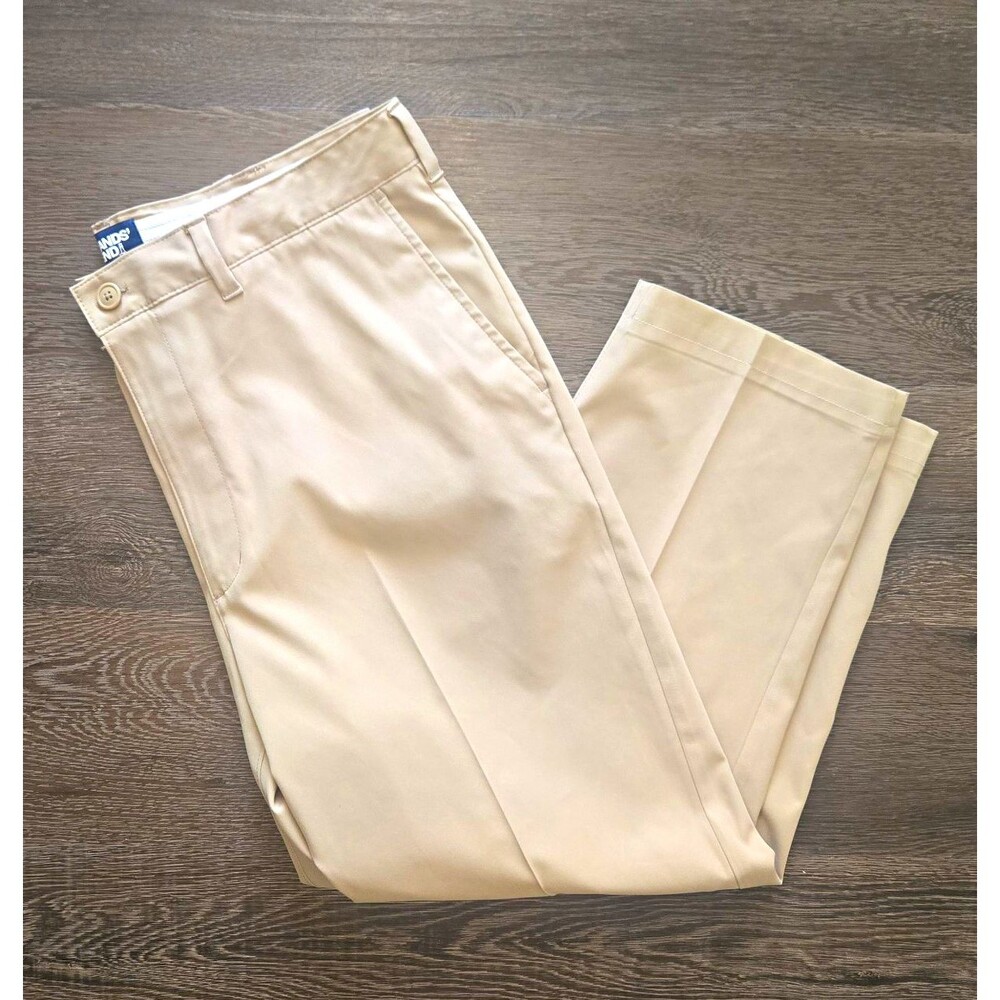 Lands' End Straight Leg Flat Front Beige Chino Pants Twill Pockets – Men's W36